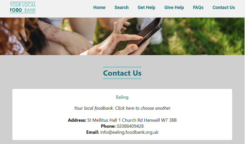 Foodbank Finder Contact